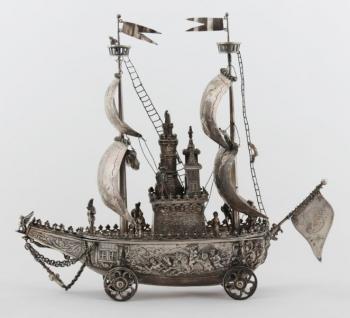 Silver model ship