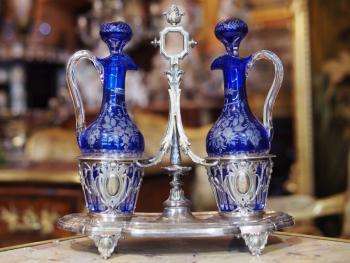 Silver Table Set - blue glass, silver - 1900